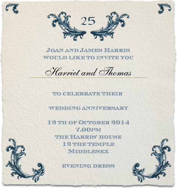 Online Hochzeitseinladungskarte auf Büttenpapier und mit Dekoration und persönlicher Anrede des Gastes.