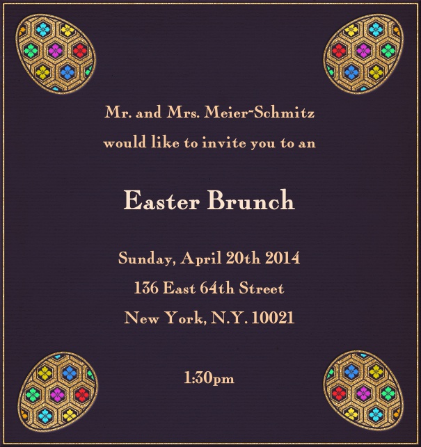 Colorful Eggs - Easter High Purple Easter Brunch Invitation Design with Colorful Easter Eggs.