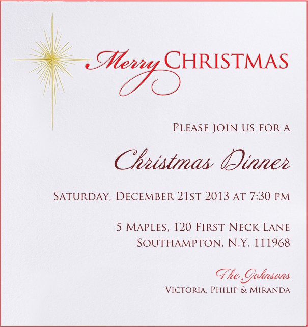 Christmas Invitation customized with Merry Christmas Header and Star with pink border.