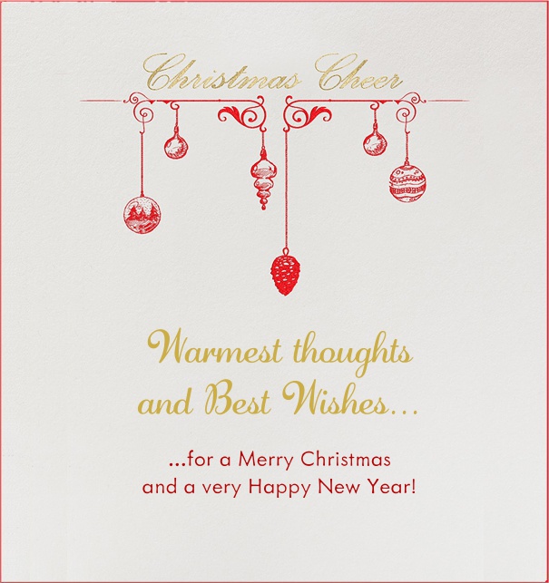 Christmas Card with Baubles and Christmas theme.