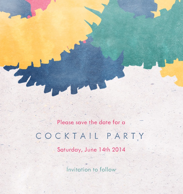 Online Cocktail Save the Date Card High format with colorful streamers and customizable text below.
