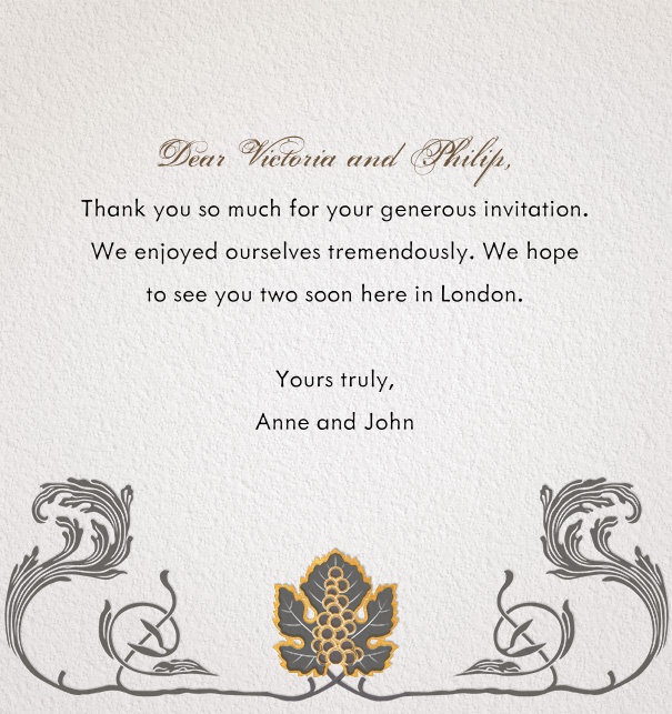 Formal online card with an Art-Nouveau grapevine floral motif.
