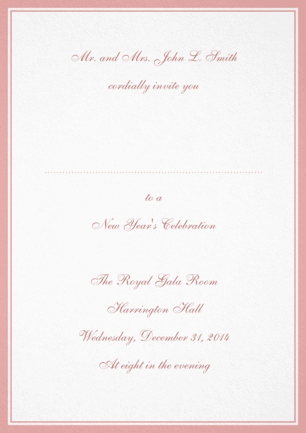 Invitation card with border including a dotted line for name of recipient available in different colors. Pink.