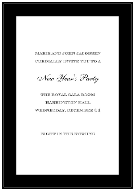 Invitation card with black thick frame. Black.