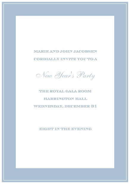 Invitation card with black thick frame. Blue.