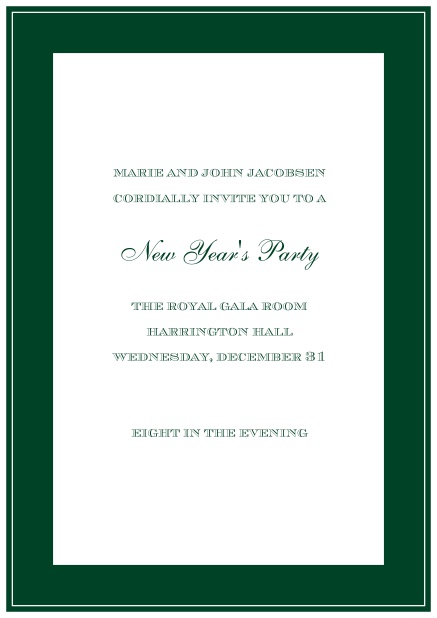 Invitation card with black thick frame. Green.