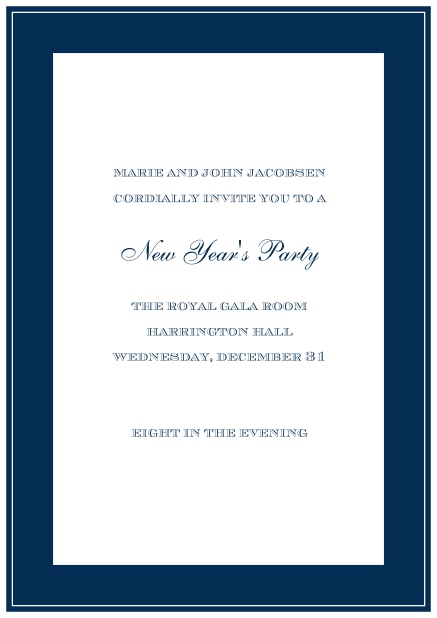 Invitation card with black thick frame. Navy.