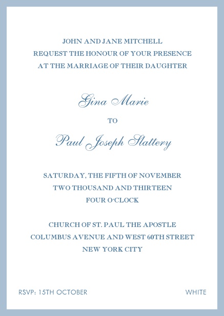 Southampton Days - Blue - Classic invitation cards Invitation card with red frame. Blue.
