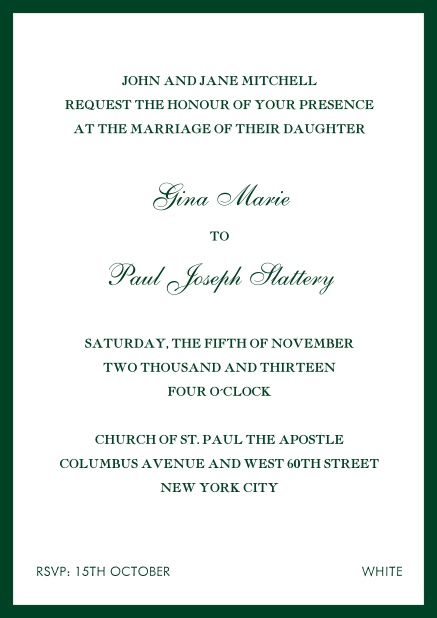 Southampton Days - Green - Classic invitation cards Invitation card with red frame. Green.