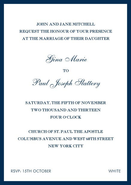 Southampton Days - Navy - Classic invitation cards Invitation card with red frame. Navy.