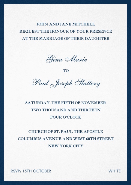 Southampton Days - Navy - Classic invitation cards Invitation card with frame. Navy.