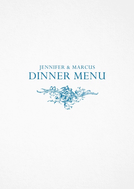 Menu card with blue illustrations and editable text.