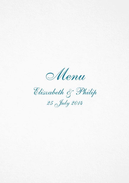 Menu card with green editable text. Blue.