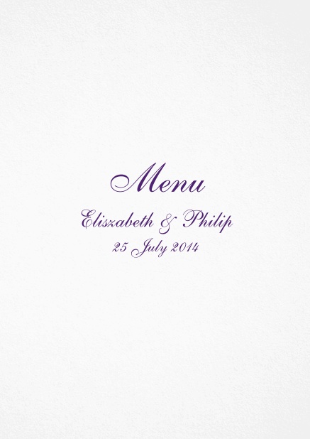 Menu card with green editable text. Purple.