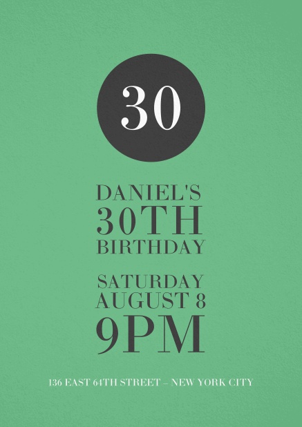 Paper Green 30th Birthday invitation card