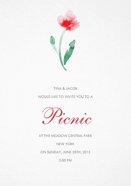 Einladungskarte mit roter Blume.