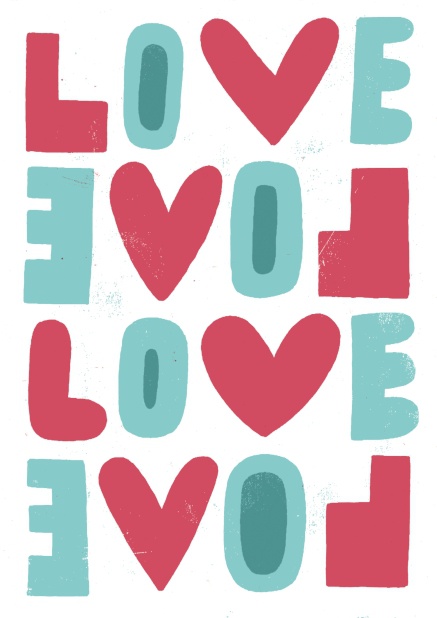 Online Card with the word "love" in red-blue letters.