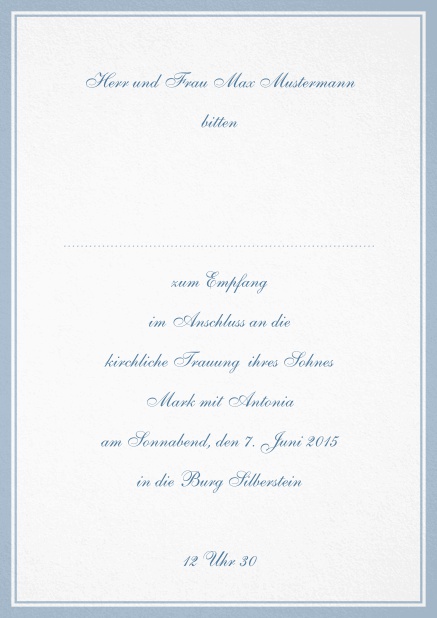 Formale Einladungskarte mit doppelter Linie als Rahmen- in mehreren Farben erhältlich. Blau.