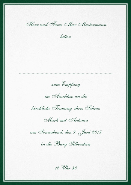 Formale Einladungskarte mit doppelter Linie als Rahmen- in mehreren Farben erhältlich. Grün.
