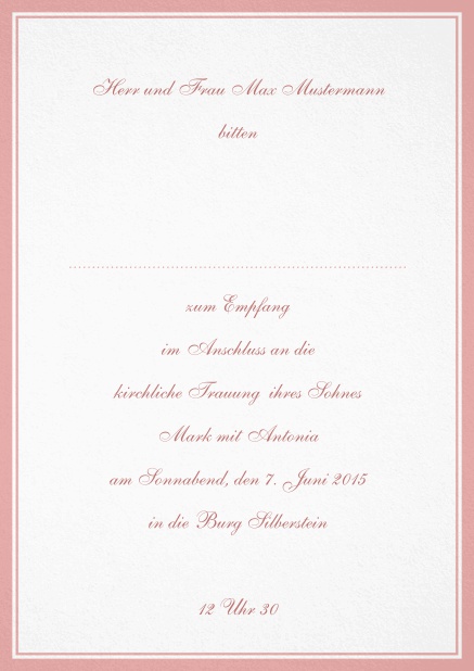 Formale Einladungskarte mit doppelter Linie als Rahmen- in mehreren Farben erhältlich. Rosa.