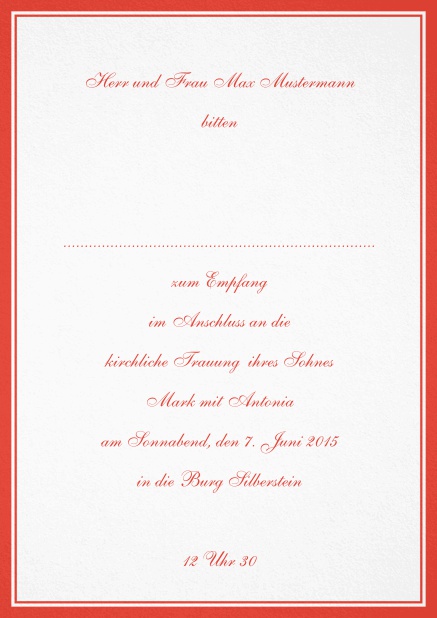 Formale Einladungskarte mit doppelter Linie als Rahmen- in mehreren Farben erhältlich. Rot.