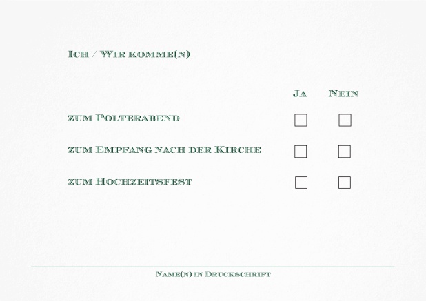 Passende Antwortkarte für Design Tag in Heidelberg Grün.
