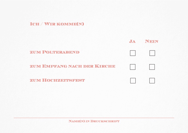 Passende Antwortkarte für Design Tag in Heidelberg Rot.