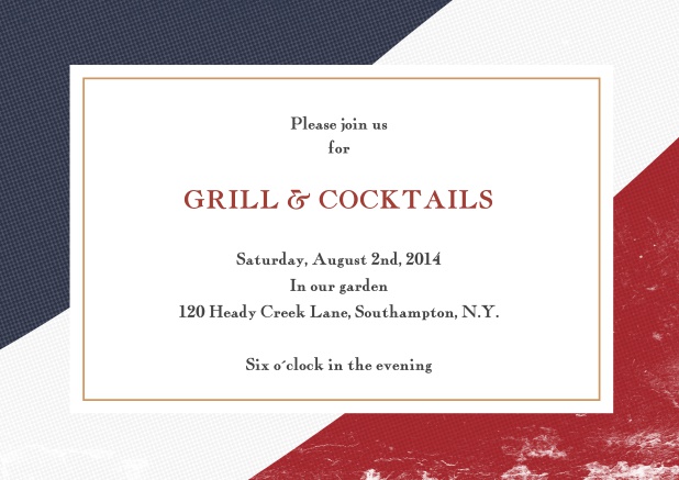 Online invitation card with editable text field and frame in several colors. Navy.