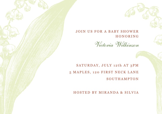 Online invitation card with light green flower and editable text field.