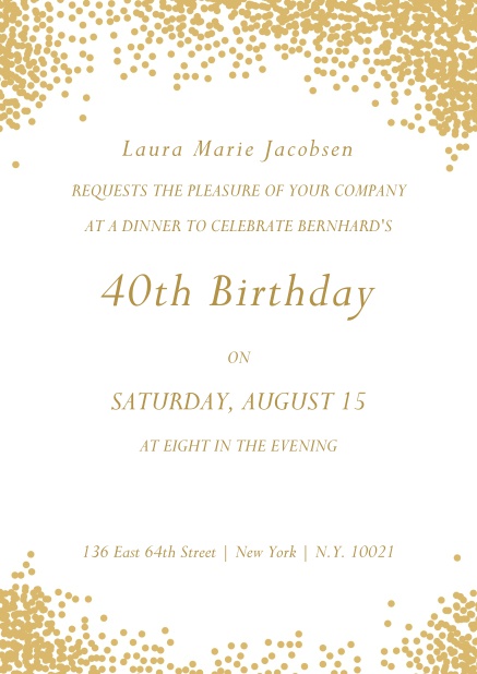 Online invitation with glitter frame for 40th birthday.
