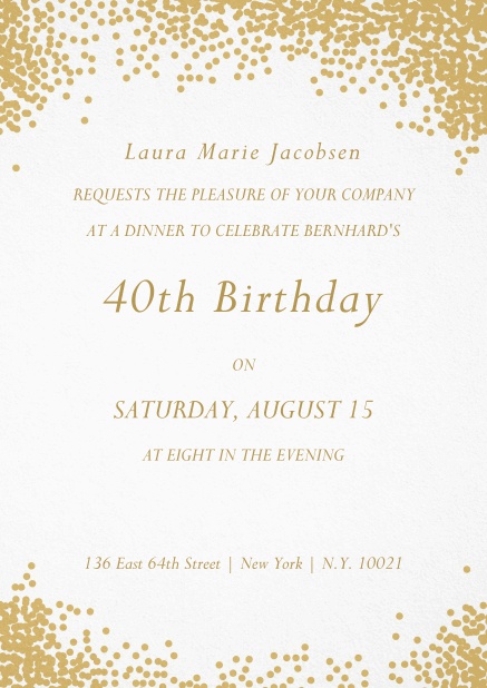 Invitation with glitter frame for 40th birthday.