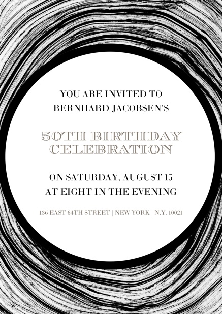 Online invitation in circles for 50th birthday.