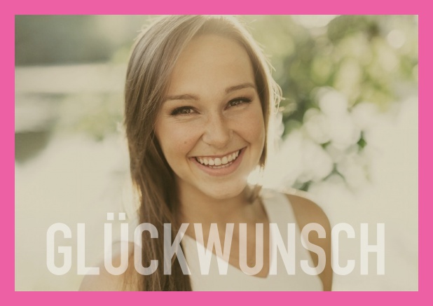 Online Geburtstagskarte mit Foto und Glückwunsch Text und weißem Rahmen und zweiter Seite mit Geburtstagswünsche. Rosa.