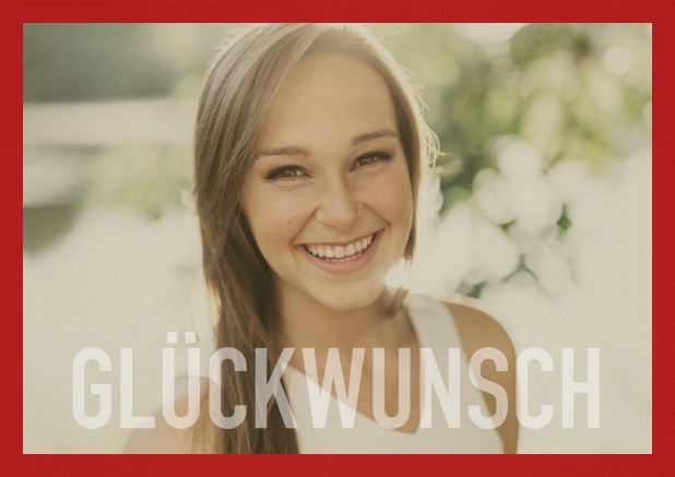 Geburstagskarte mit Foto und Text Glückwünsch und 2. Seite für Geburtstagsglückwünsche. Rot.