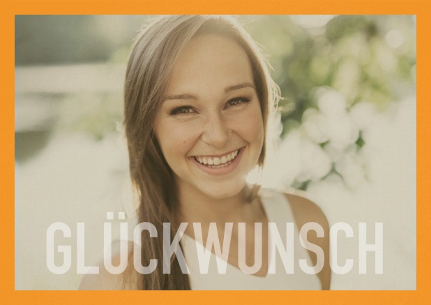 Geburstagskarte mit Foto und Text Glückwünsch und 2. Seite für Geburtstagsglückwünsche. Gelb.