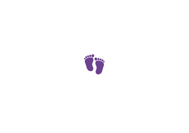Online Birth announcement card with tiny baby feet in various colors and many photo and text options. Purple.
