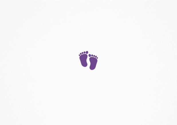 Birth announcement card with tiny baby feet in various colors and many photo and text options. Purple.