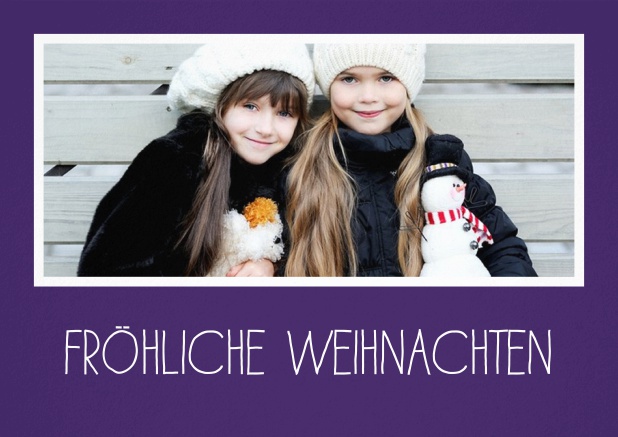 Feste feiern - Lila - Weihnachtskarten Weihnachtskarte mit großem Foto und weißem Rahmen in mehreren Farbvariationen. Weitere Fotooptionen auf den Folgeseiten. Lila.