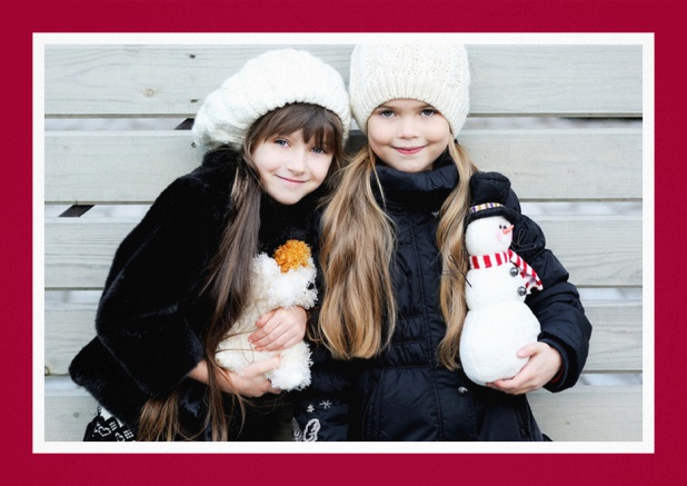 Classic Christmas card with colorful frame and white border around the photo. All pages designable. Red.