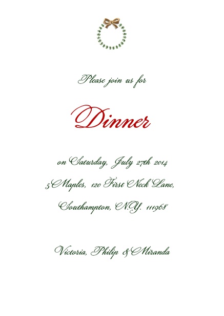 Elegance - Holiday invitation cards Elegant Online Party Invitation card with silver and red wreath.
