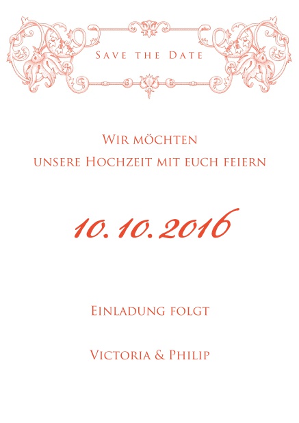 Online Save the date Karte mit schöner roter Dekoration.