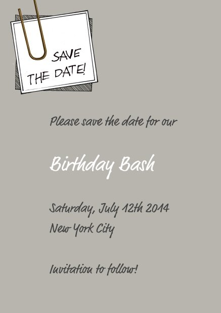 Online Wedding Save the date with pinned on note and editable text.