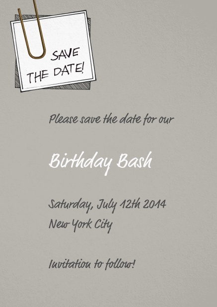 Wedding Save the date with pinned on note and editable text.