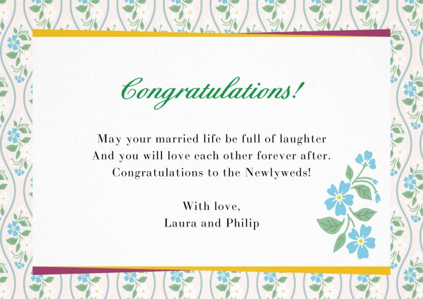 Paper congratualations card with flower frame Blue.