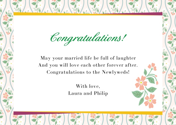 Online congratualations card with flower frame Pink.
