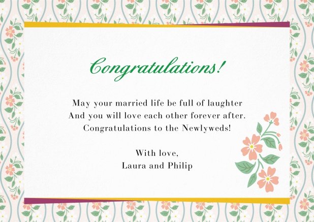 Paper congratualations card with flower frame Pink.