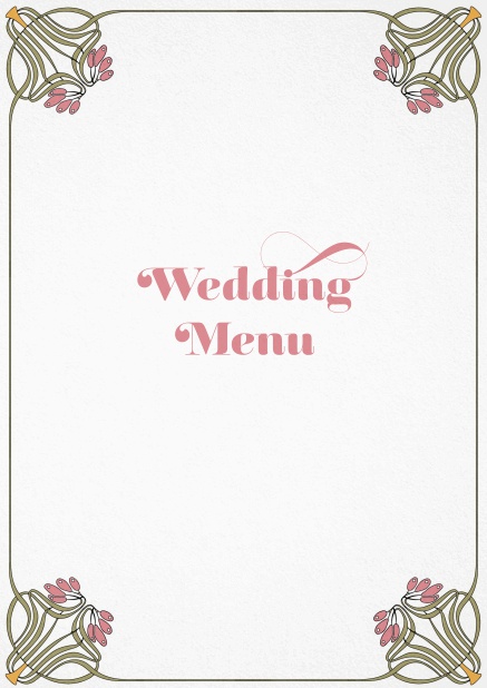 Menu card design with floral art-nouveau ornaments in a frame.