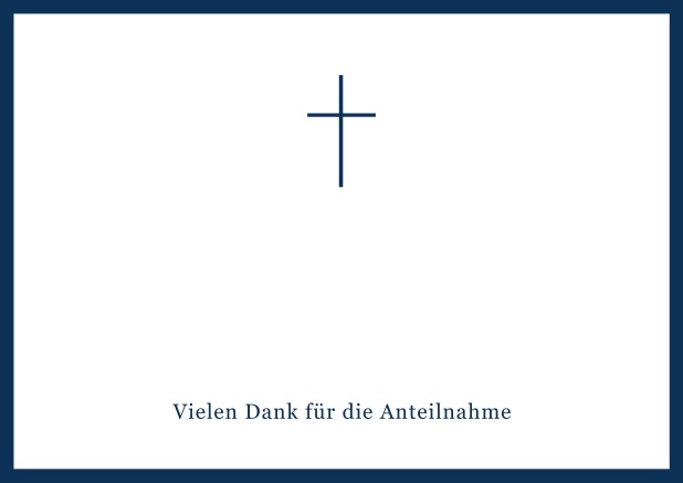 Online Trauer-Danksagungskarte mit Kreuz und Rahmen in schwarz oder gedeckten Farben und Foto auf der Innenseite. Marine.
