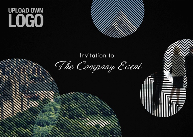 Corporate invitation card with round photo fields, own logo option and text field.