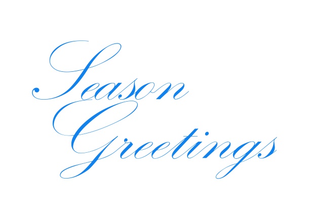Online Weihnachtskarte mit Text Season Greetings in verschiedenen Farben. Blau.